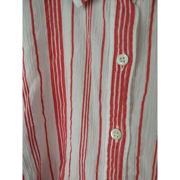 J. Crew Woman 6 Popover 1/2 Button Semi Sheer Red White Barcode Striped Collared - Picture 3 of 9
